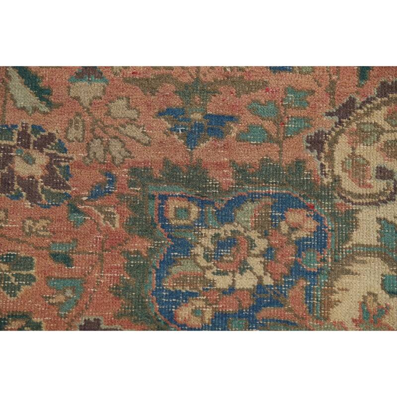 Medallion Tabriz Persian Vintage Rug Hand-Knotted Pink Wool Carpet - 6'10" x 9'8"