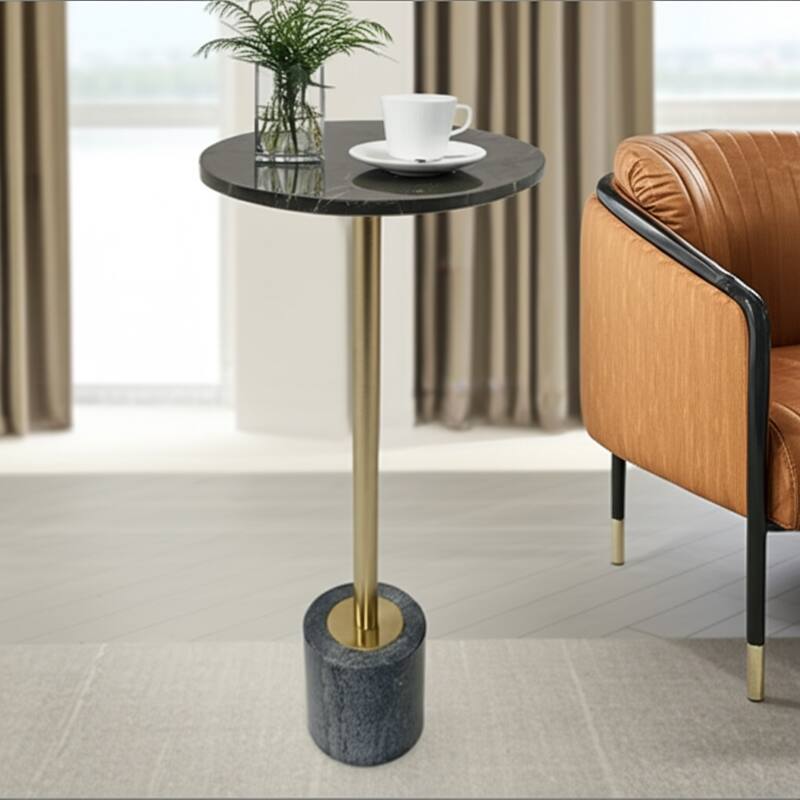 Marble Metal Side Table Round Top Narrow Geometric Base - 24" Grey - 24.0" - Marble - 24.0" - White