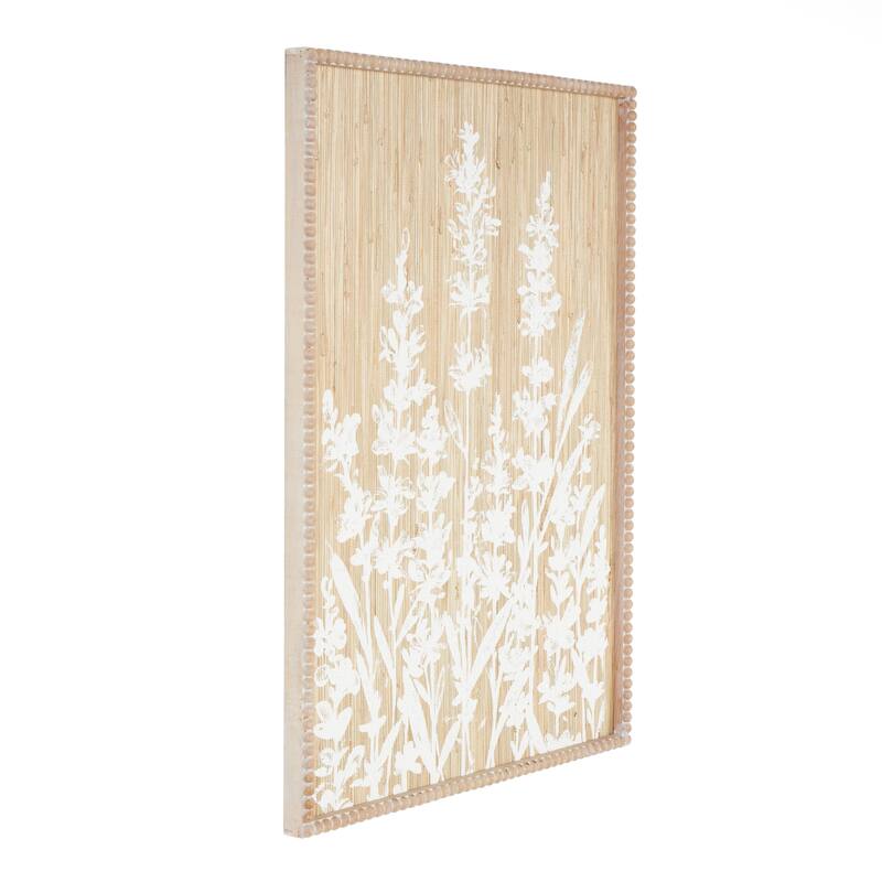 Wood Floral Textured Home Wall Decor with White Painted Accents and Beaded Frame - Cream - Roche River Decor