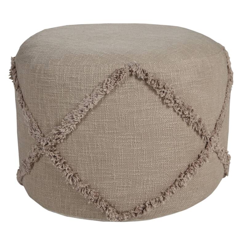 18" Brown Solid Texture Diamond Round Pouf Ottoman