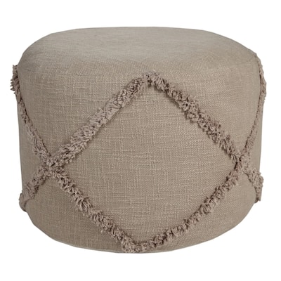 18" Brown Solid Texture Diamond Round Pouf Ottoman