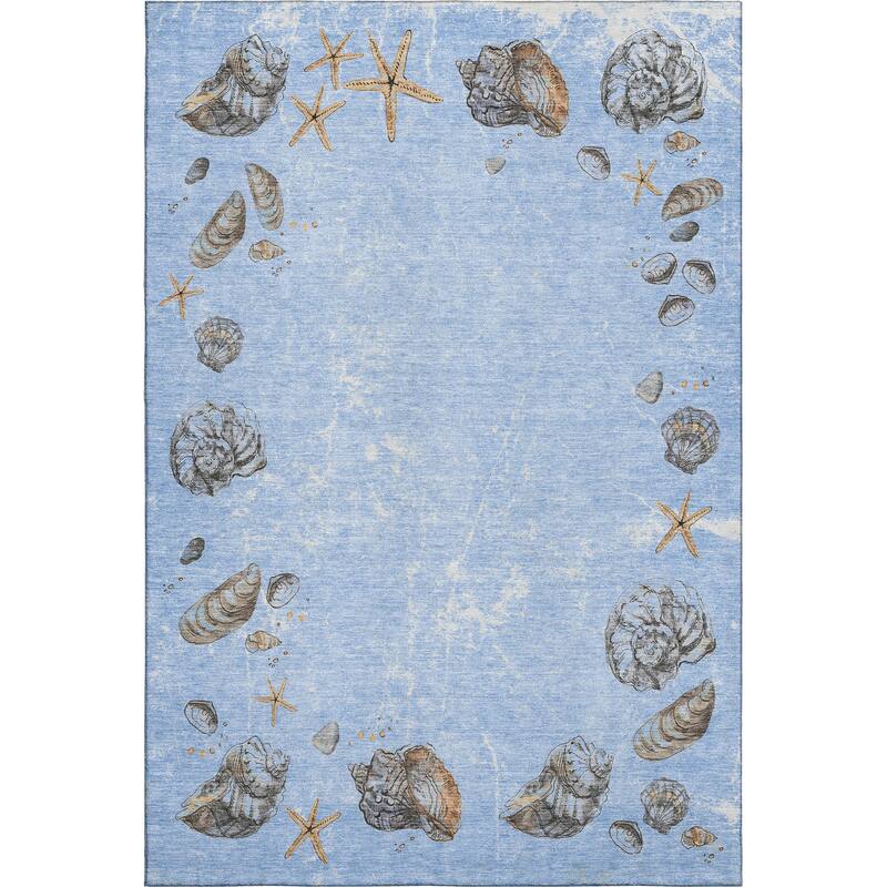 Premium Washable Super Soft Coastal Shell Border Mayfield Rug
