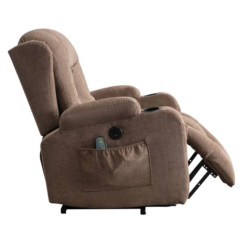 Power Lift Recliner Chair with Heat & Massage, Heavy Duty Electric Recliner with 2 Cup Holders, Side Pockets & USB Charge Port