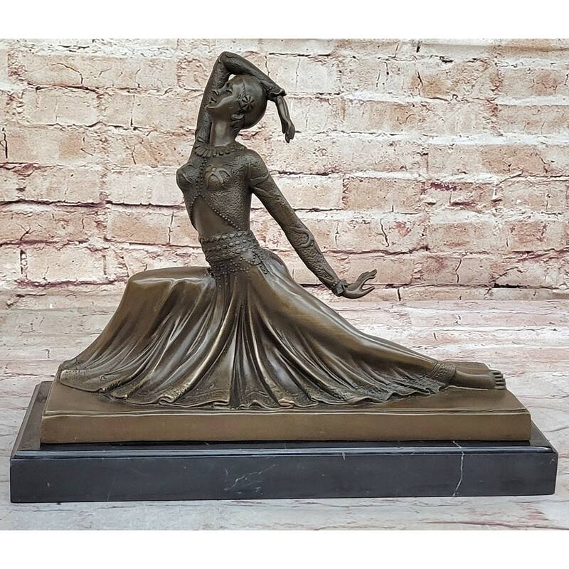 Art Deco Dancer Girl W/ Long Skirt In Graceful Pose - Bronze Sculpture By Chiparus