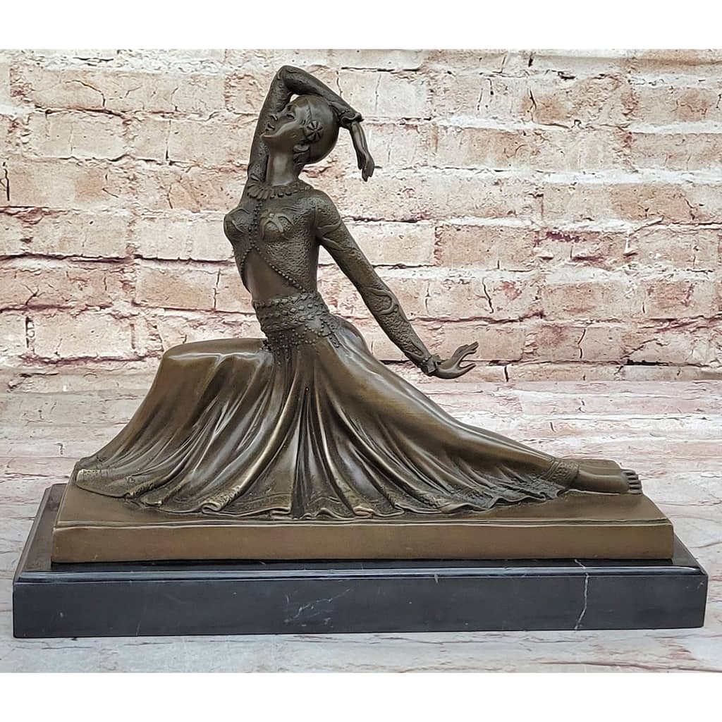 Art Deco Dancer Girl W/ Long Skirt In Graceful Pose - Bronze Sculpture By Chiparus
