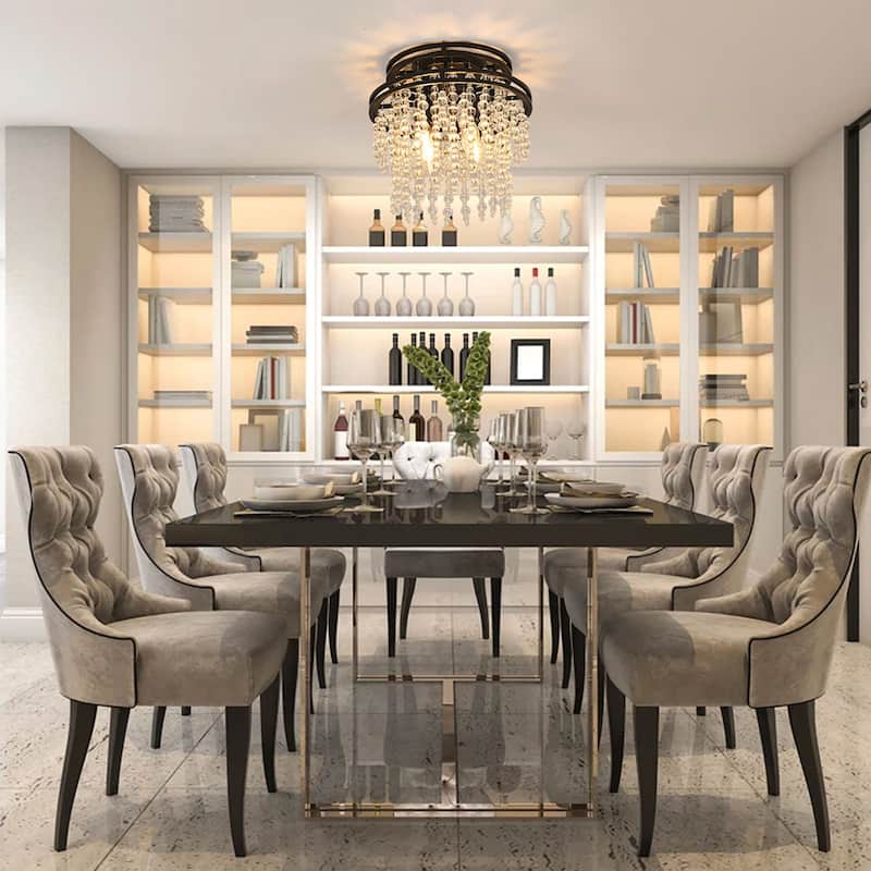 4-Light Modern Luxury Crystal Flush Mount Light - Matte Black