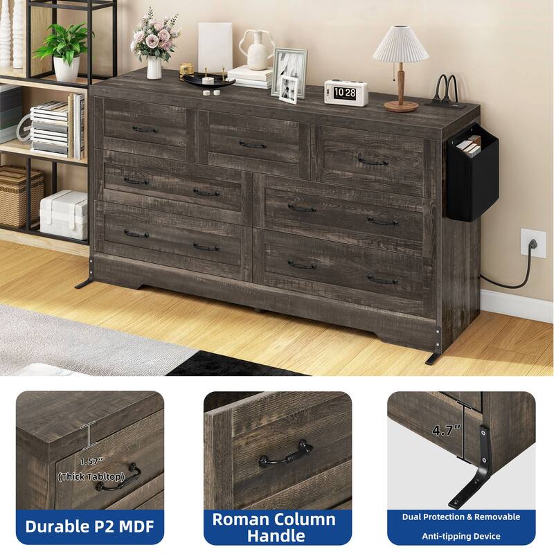 Moasis 6-Drawer 7-Drawer Double Dresser with Power Outlet and Organizer Bag