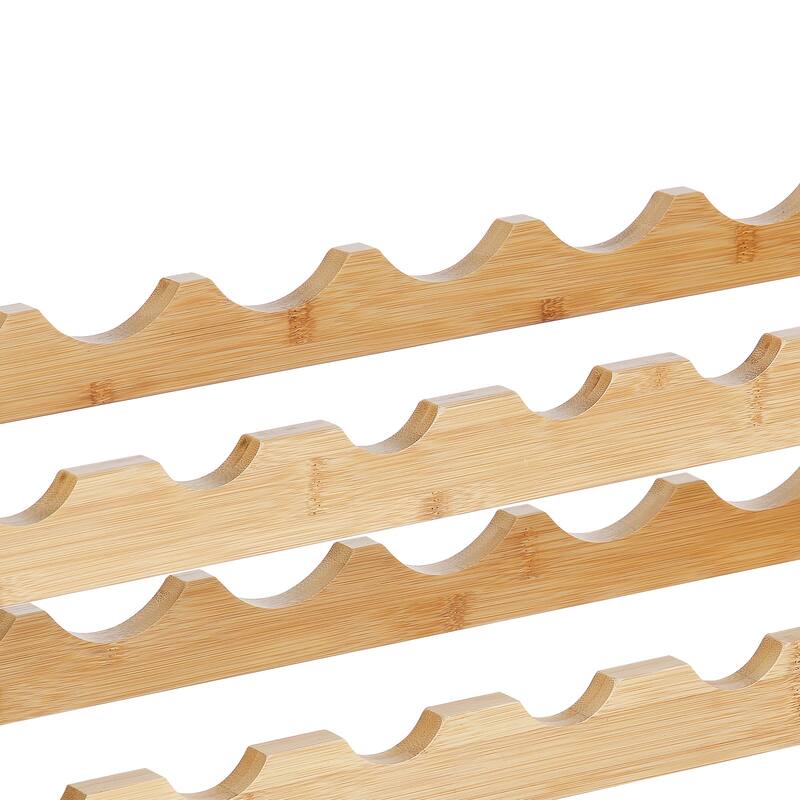 Anmytek Natural Bamboo 2 Tier Stackable Wine Rack Holds 18 Bottles for Kitchen Home Bar Expandable Storage