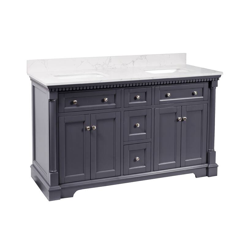 KitchenBathCollection Sydney 60" Double Bathroom Vanity with Engineered Marble Top