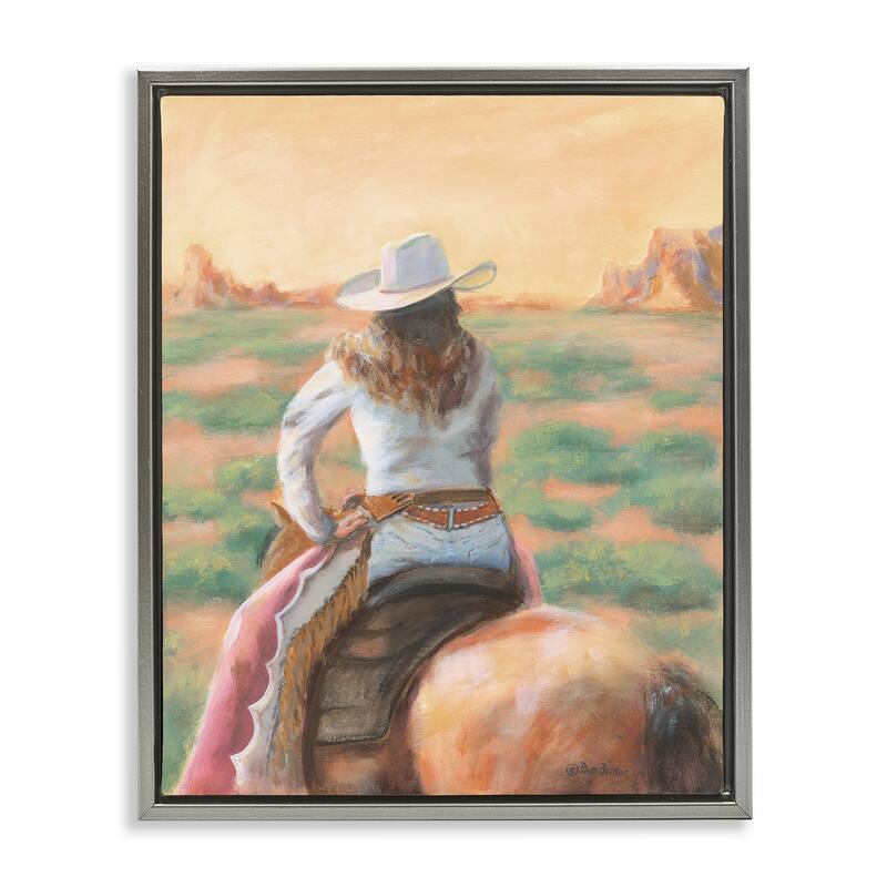 Stupell Cowgirl Atop Country Horse Framed Floater Canvas Wall Art Design By Pam Britton - 25 x 31 - Grey