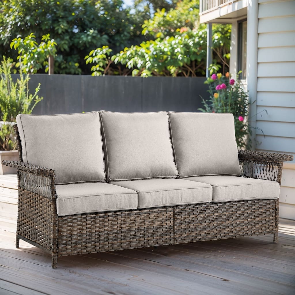 Patio PE Wicker Conversation Sofa Set - Brown