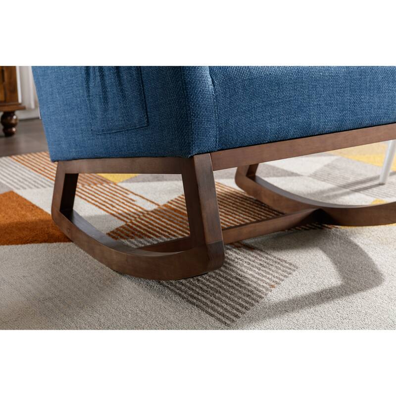 Linen High-Back Rocking Chair with Recliner Function, Side Pocket, and Solid Wood Legs