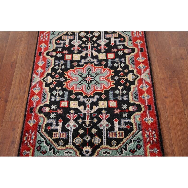 Black Geometric Kazak Indian Accent Rug Handmade Wool Carpet - 2'0" x 3'0"