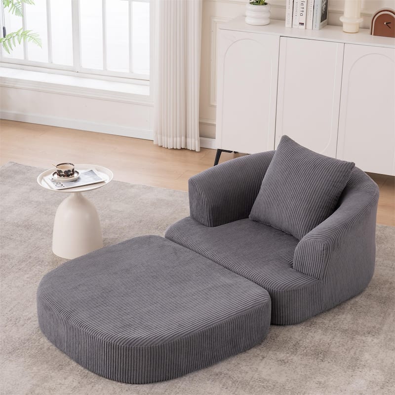 Foldable Corduroy Recliner Chair with Memory Foam Cushion