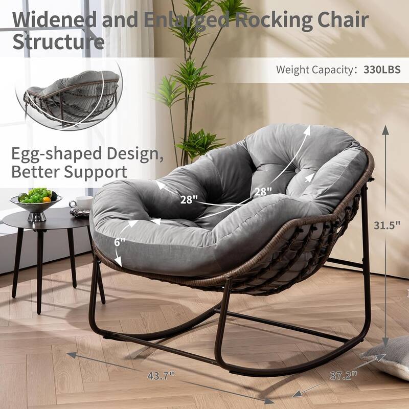 Outdoor Rattan Rocker Recliner Chair With Polyester Padded Cushion （set of 2）