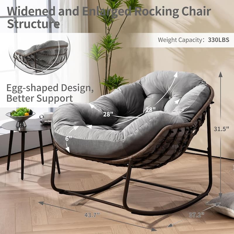Outdoor Rattan Rocking Chair,Padded Cushion Rocker Recliner Chair Outdoor for Front Porch, Living Room, Patio, Garden