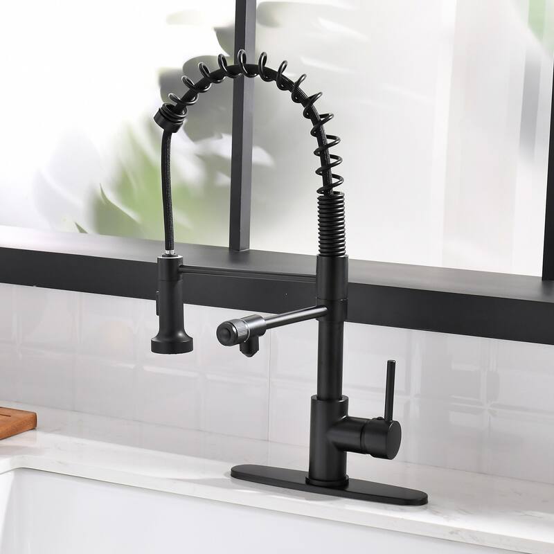 Black Single Handle Pull-out Kitchen Faucet with Drain Rack
