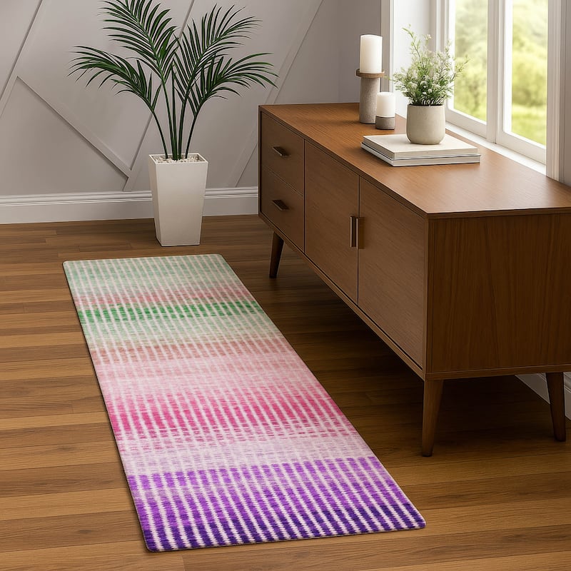 Machine Washable Indoor/ Outdoor Contemporary Stripes Chantille Rug
