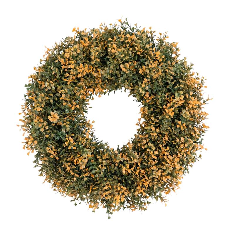 Pre-Lit Boxwood Artificial Fall Harvest Wreath - 18" - Warm White LED
