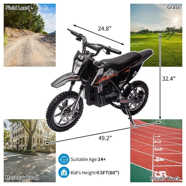dimension image slide 1 of 2, 36V Ride on Dirt Bike Motorcycle for Teens