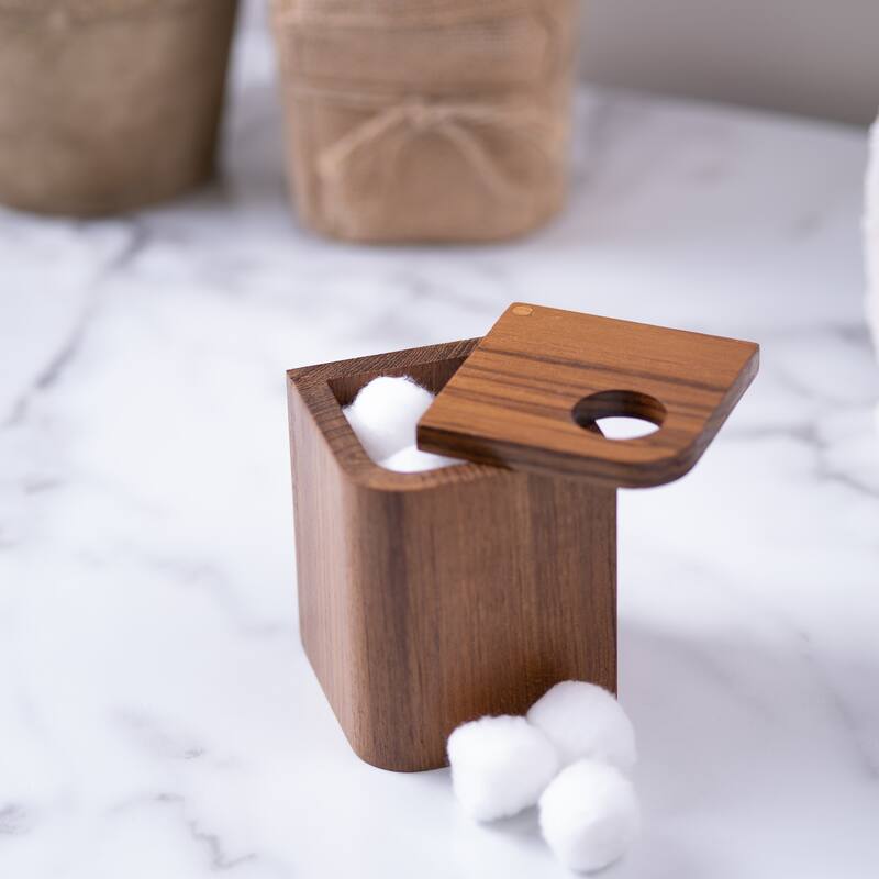 Eka Collection Teak Storage Container - 3" L x 3" W x 4-1/4" H