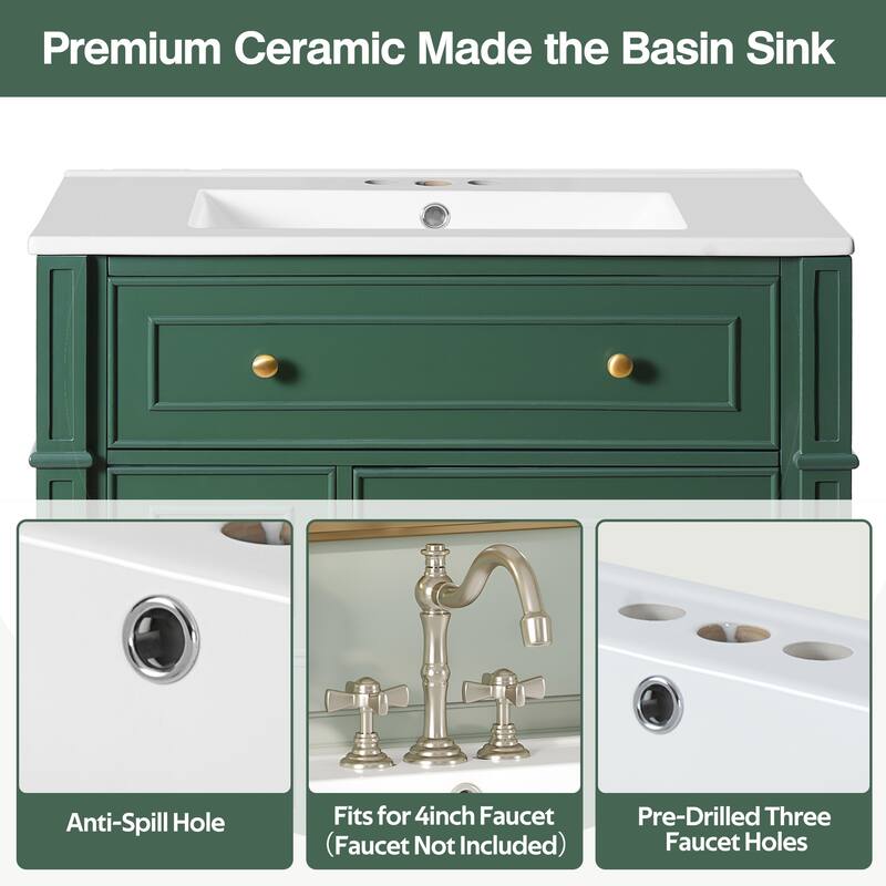 30'' Freestanding Bathroom Vanity with Single Integrated White Ceramic Sink - 30'' x 18.3'' x 33.8''