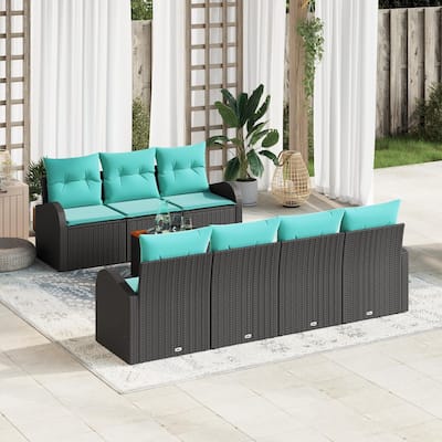 vidaXL 8 Garden Sofa Set with Cushions Black Poly Rattan - 92.1 x 24.4 x 27.2