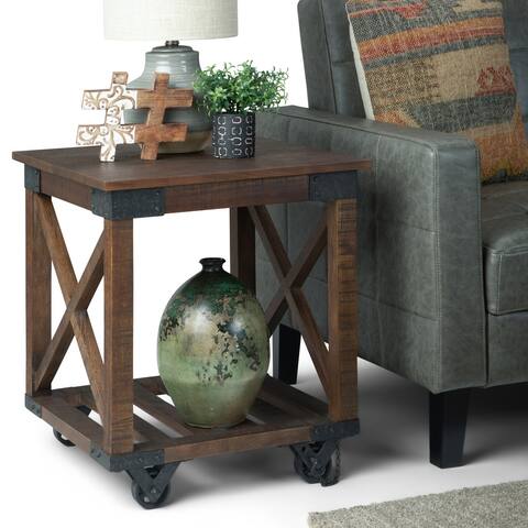WYNDENHALL Barrie SOLID MANGO WOOD and Metal 20 inch Wide Square Industrial End Table in Distressed Dark Brown - 20 x 20 x 22.4