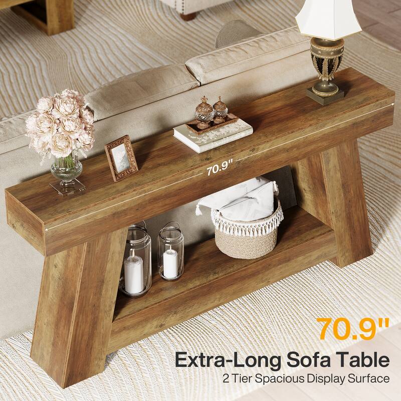 70.9-Inch Farmhouse Console Table, Wooden Sofa Table for Living Room