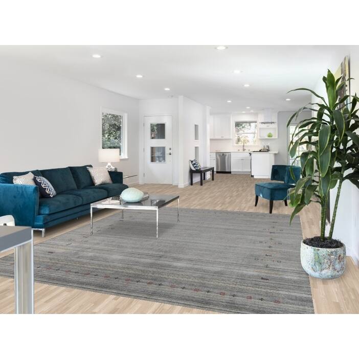 Hand Knotted Oriental 100% Wool Carpet Tribal Tribal Greys & Charcoal Gabbeh Area Rug - 9' 9'' X 8' 1''