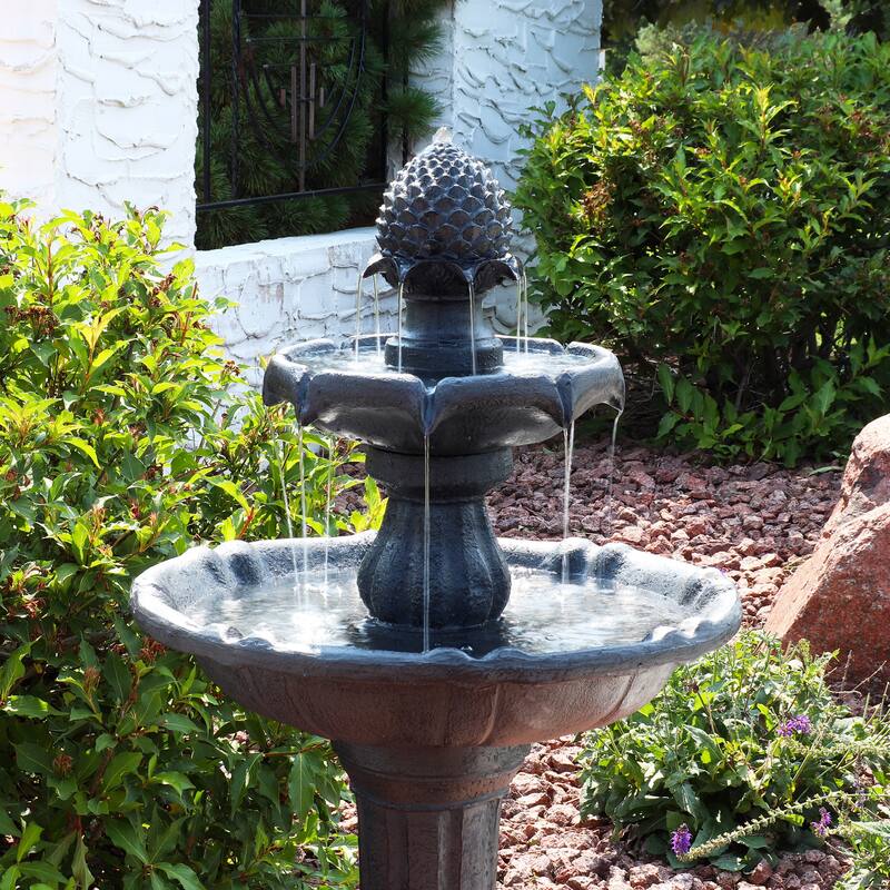Sunnydaze 2-Tier Pineapple Solar Fountain with Battery Backup - 46" H - 46-Inch