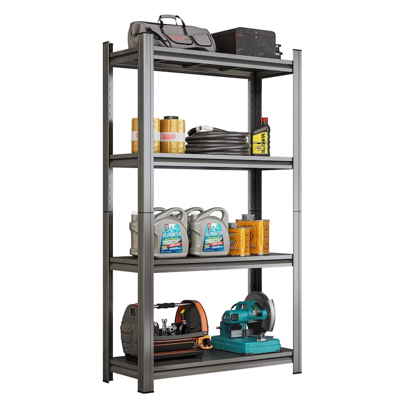 4-Tier Adjustable Metal Storage Shelf, For Garage, Shed, Supermarket, Living Room, Multi-Purpose Storage Shelf - Black