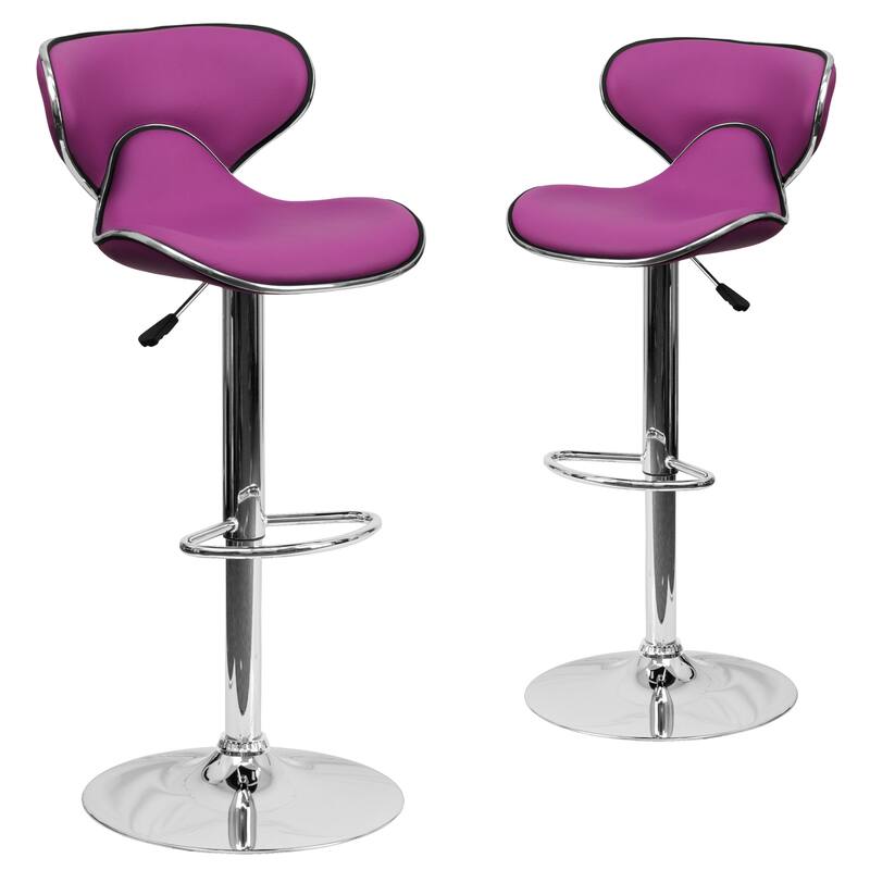 2 Pack Contemporary Mid-Back Vinyl Adjustable Height Barstool with Chrome Base - 16"W x 17.5"D x 34.5" - 43"H