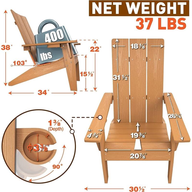 WINSOON All Weather HIPS Outdoor Adirondack Chairs with Cup-Holder Set of 8