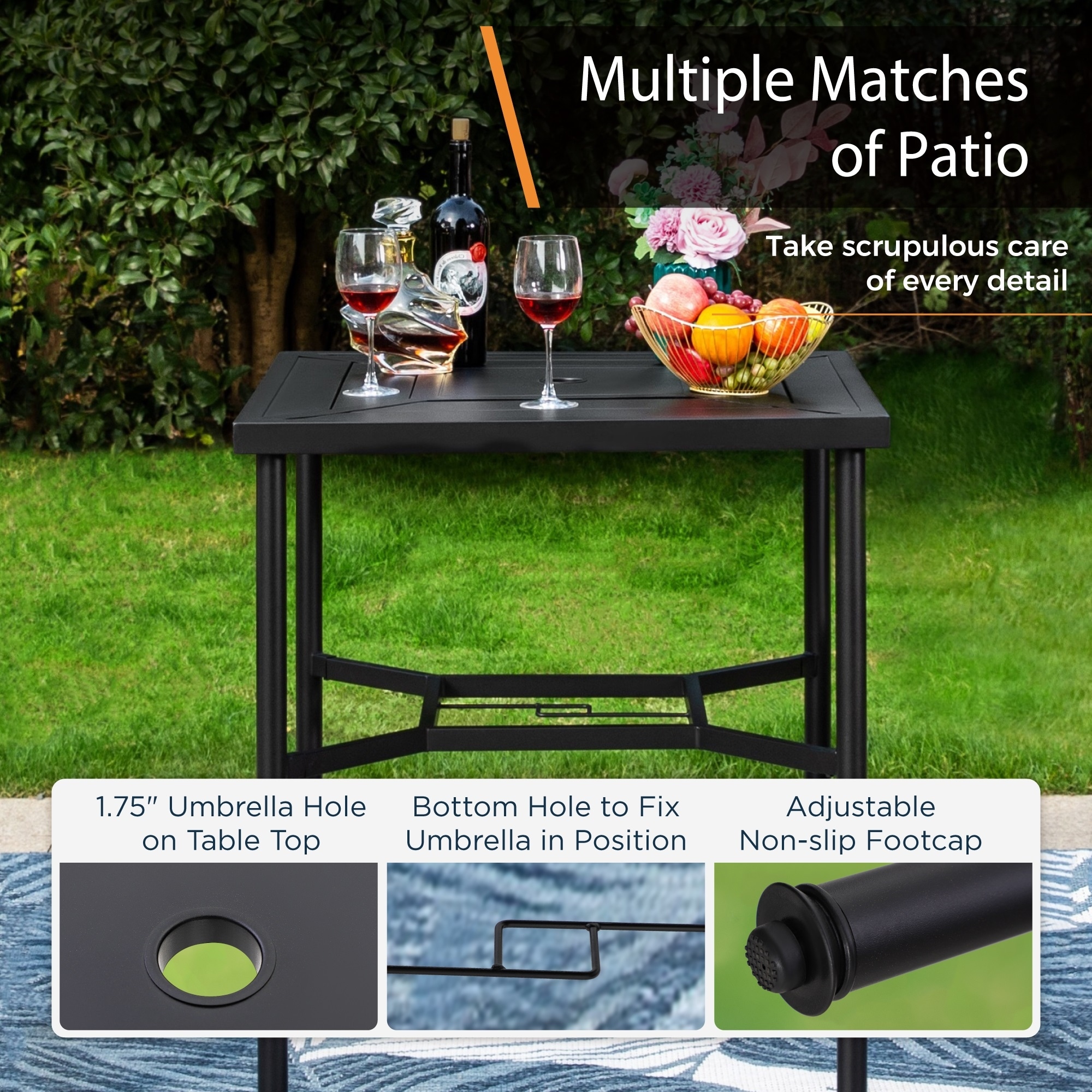 32 inch patio table with umbrella hole 32" Tempered Glass Steel Frame Round High quality cast aluminum material is suitable for outdoor use without careful care 32 Inch Patio Tempered Glass