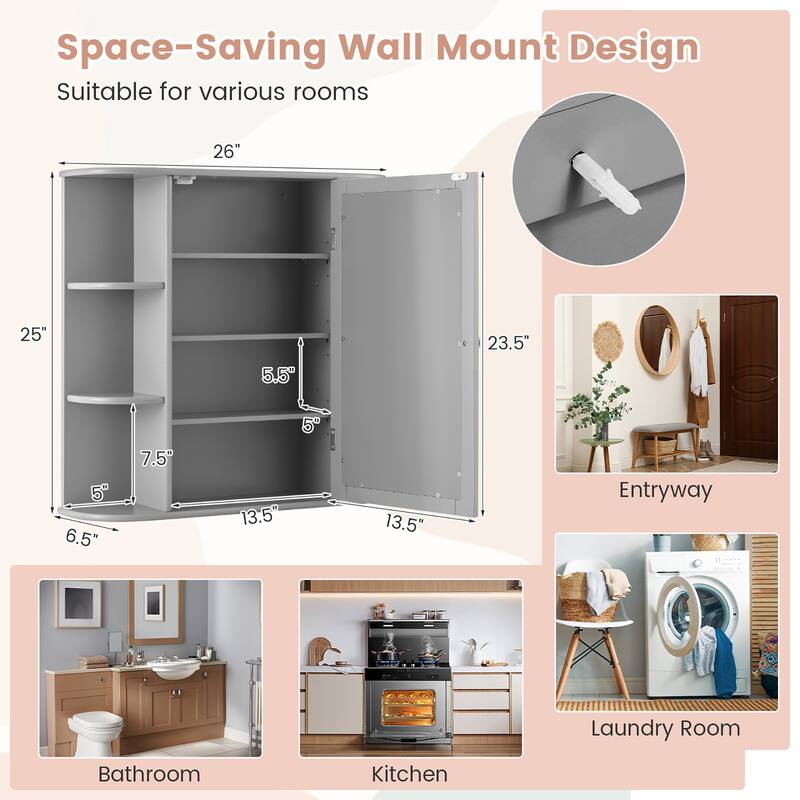Multipurpose Wall Surface Bathroom Storage Cabinet Mirror - See Details