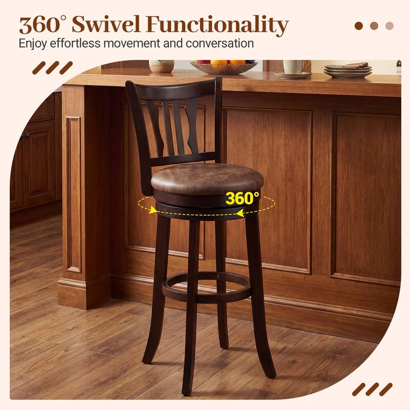 Gymax 30'' Bar Height Swivel Bar Stools Set of 2 w/Back & Faux Leather