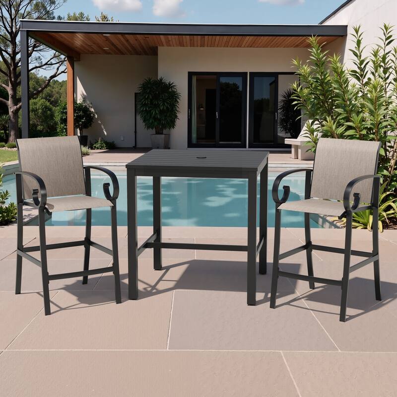 3/5-Piece Patio Aluminum Sunbrella Textilene Sling Swivel Bar Stools and Table Set - Augustine Ashe - Set of 3