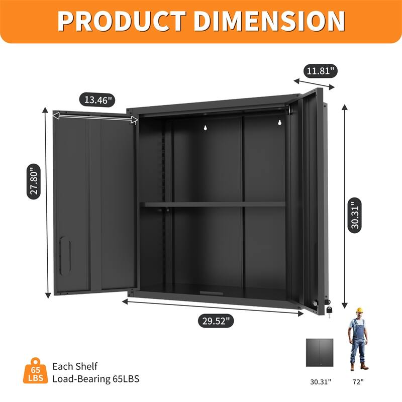 Wall-Mounted Tool Storage Cabinet w/Locking Door 1 adjustable Shelf