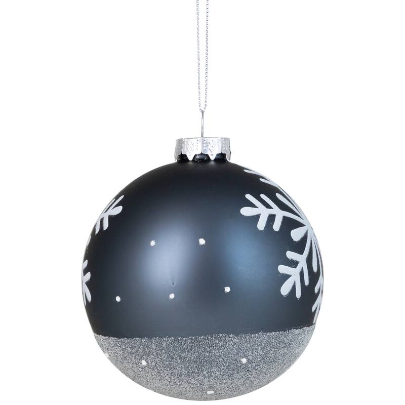 6 Gray White Snowflake Glass Christmas Ball Ornaments 4" (101mm)