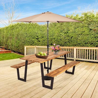 Picnic Table Bench Set Outdoor Dining Table Set with Umbrella Hole