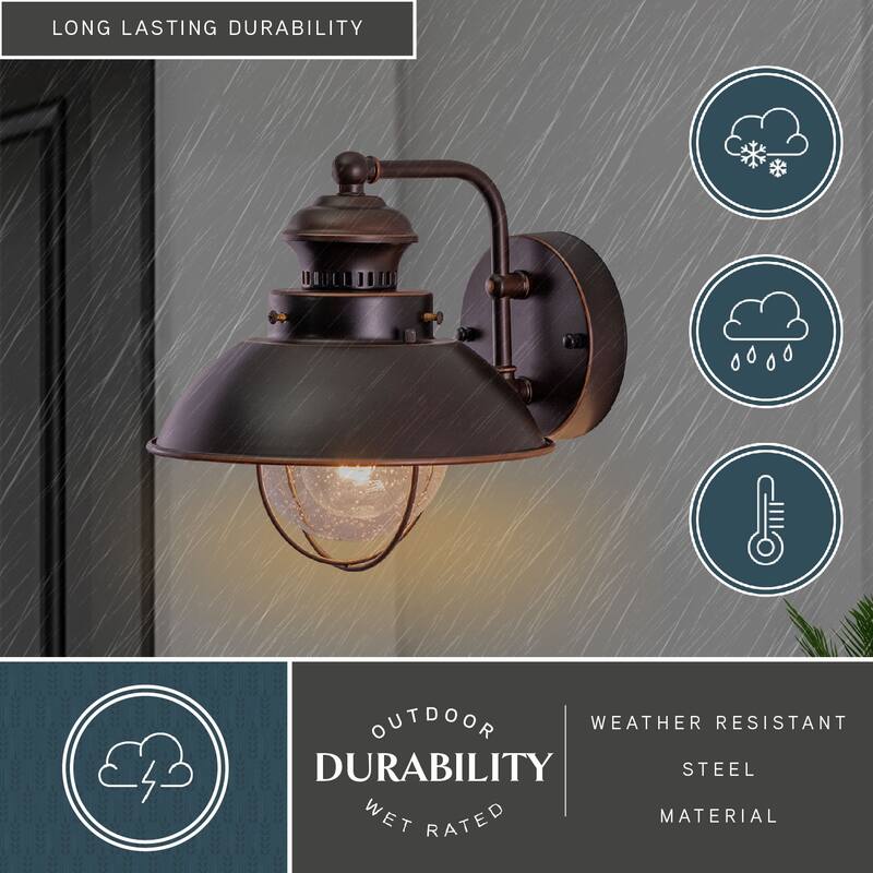 Harwich 1 Light Bronze Coastal Barn Dome Outdoor Wall Lantern Clear Glass - 8-in W x 8-in H x 9.25-in D