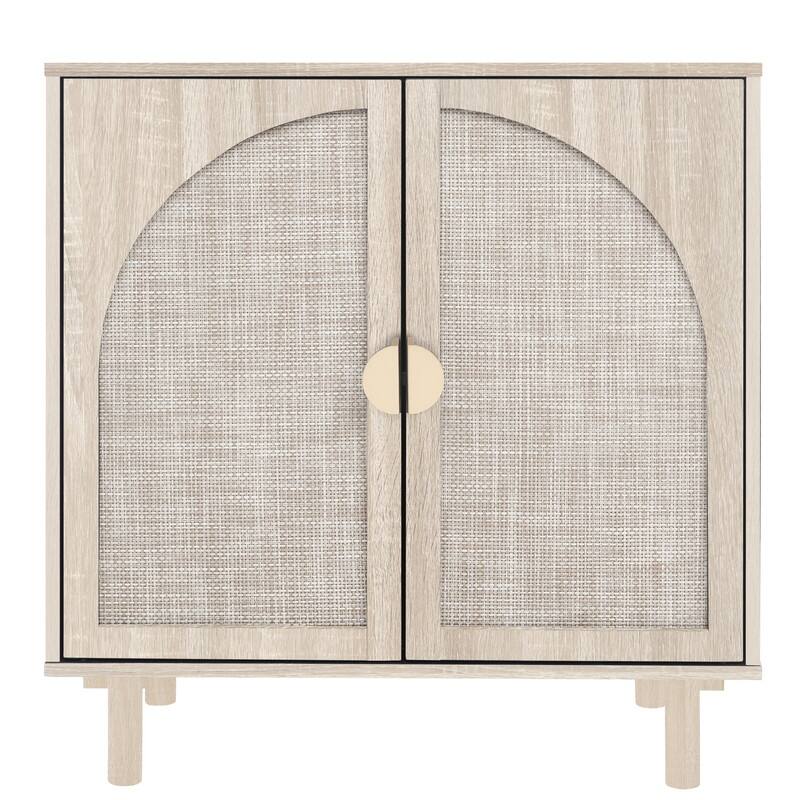 Rustic Style Living Room Storage Cabinet with Rattan Decorative Doors