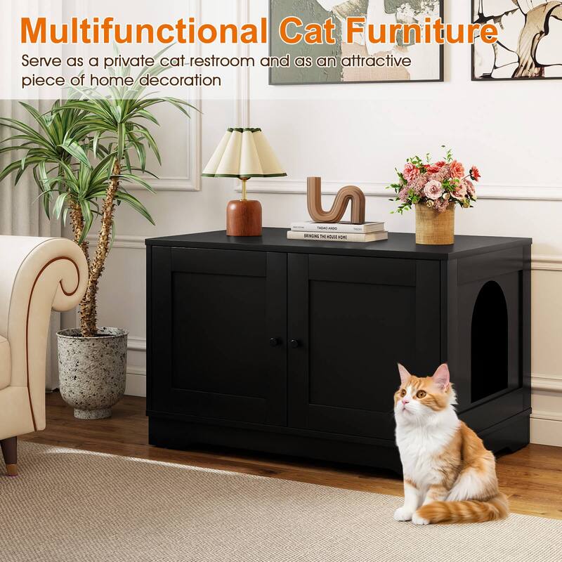 Costway Cat Litter Box Enclosure Furniture with Double Doors Divider - See Details
