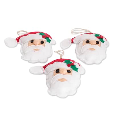 Novica Handmade Santa Smiles Felt Ornaments (Set Of 3)