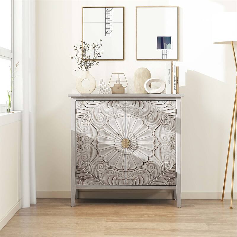 2 Door Cabinet,Suitable for Bedroom, Living Room, Study - Grey+White