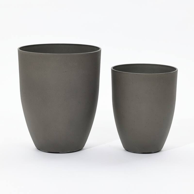 2-Piece HDPE Tall Tapered Round Plastic Pot Planters Set, Husky Gray