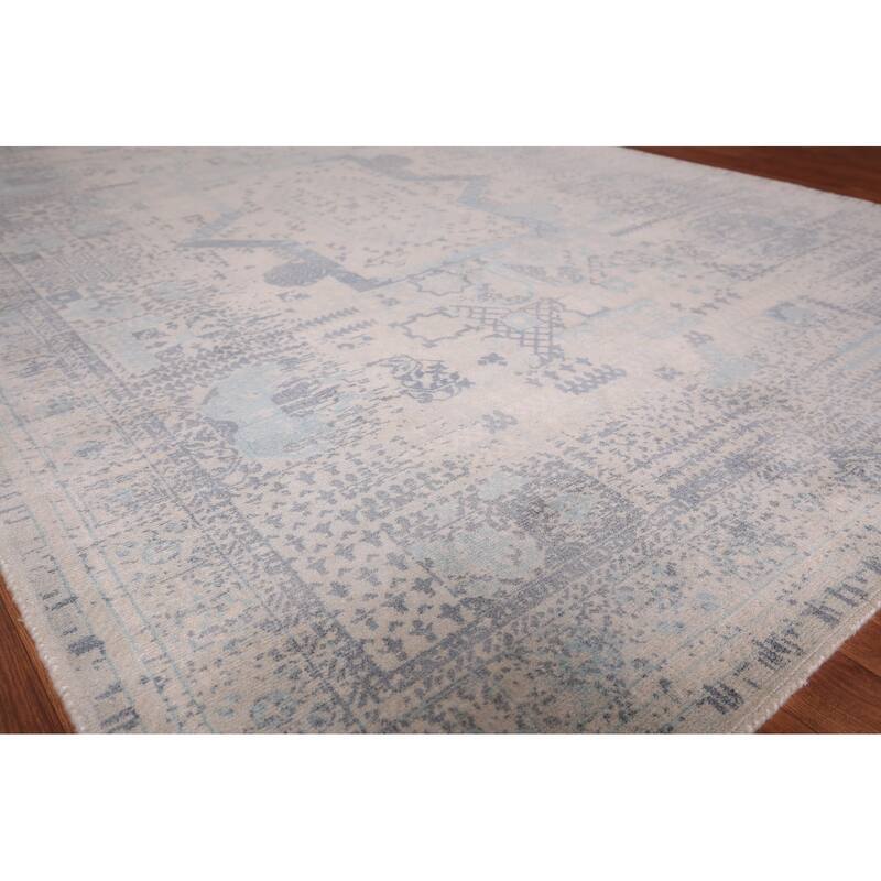 Abstract Modern Area Rug Hand-Knotted Beige Wool Carpet - 5'4" x 7'9"