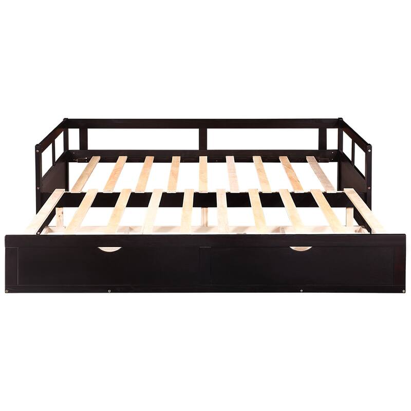 Expandable Twin to King Daybed with Storage, Trundle, and Solid Pine Wood Frame, Easy Assembly