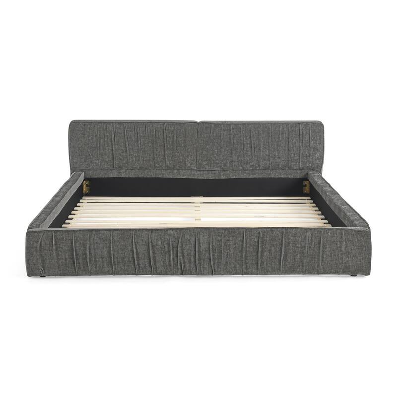 Queen Size Chenille Upholstered Bed Frame w/ Headboard and Wood Frame